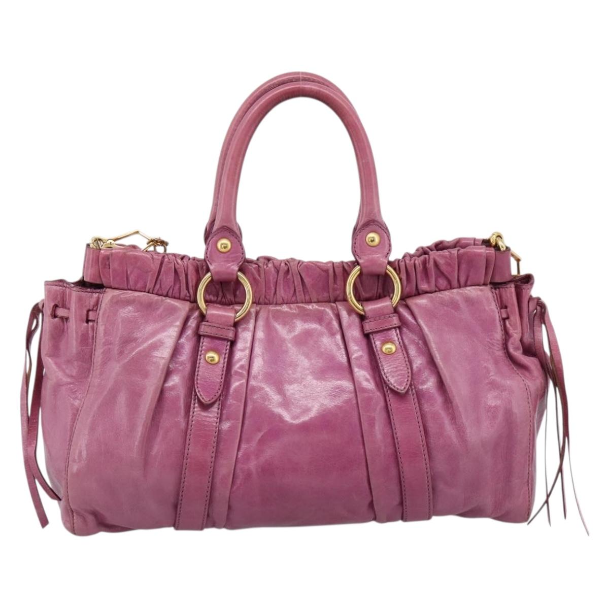 Miu Miu Matelasse Hand Bag Vitellolux 2way Pink Gold Auth 197197SAM