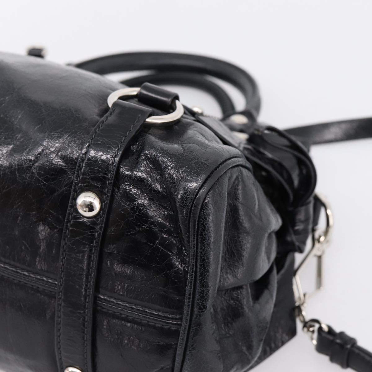 Miu Miu Hand Bag Vitello Lux Leather 2way Black Silver Auth 197198SAM