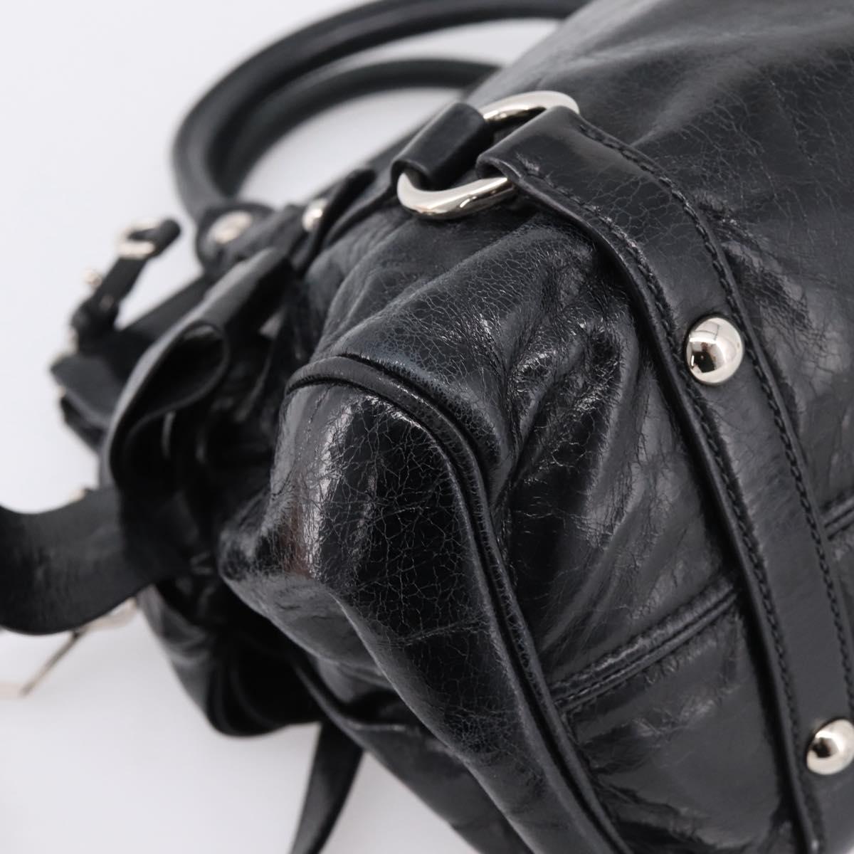 Miu Miu Hand Bag Vitello Lux Leather 2way Black Silver Auth 197198SAM
