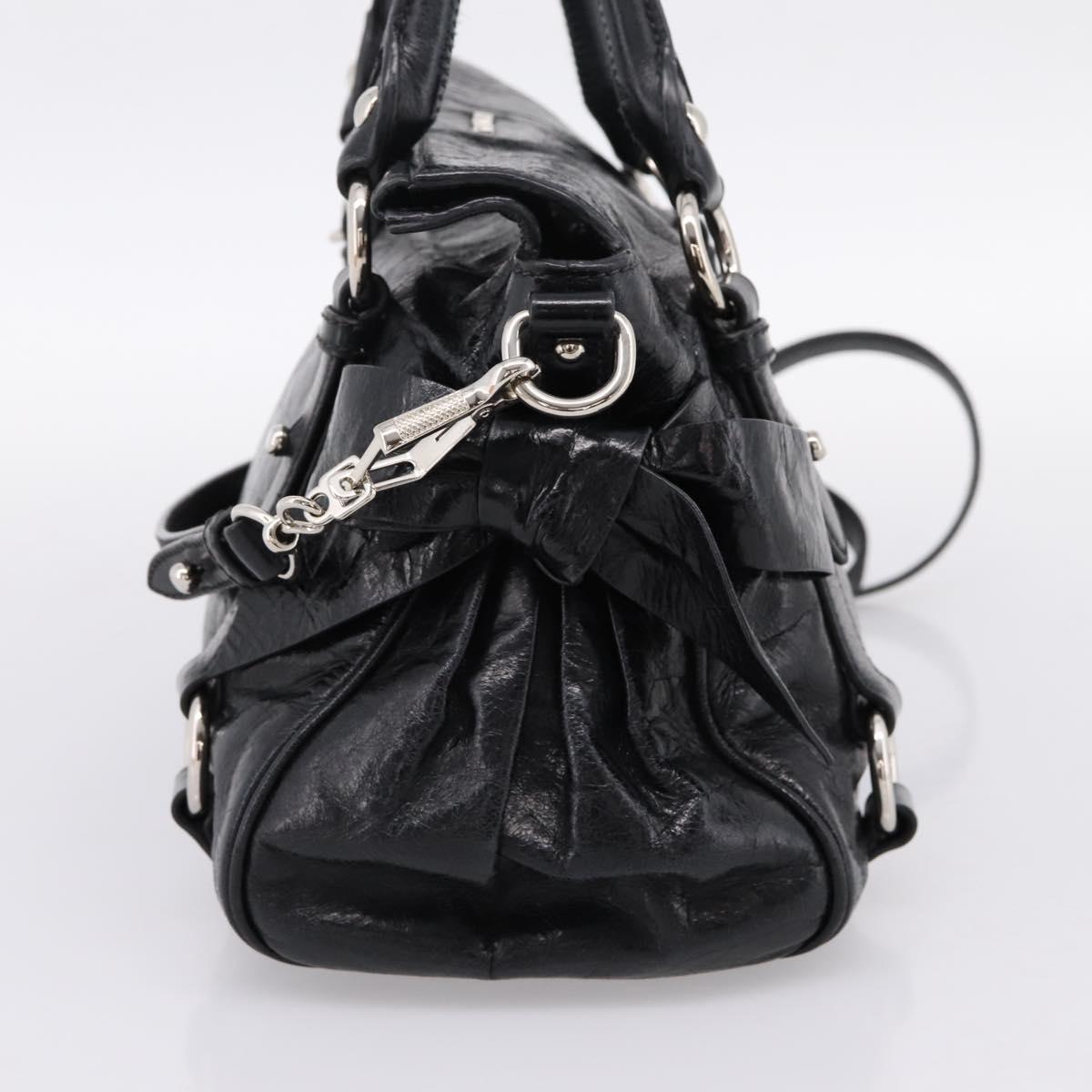 Miu Miu Hand Bag Vitello Lux Leather 2way Black Silver Auth 197198SAM