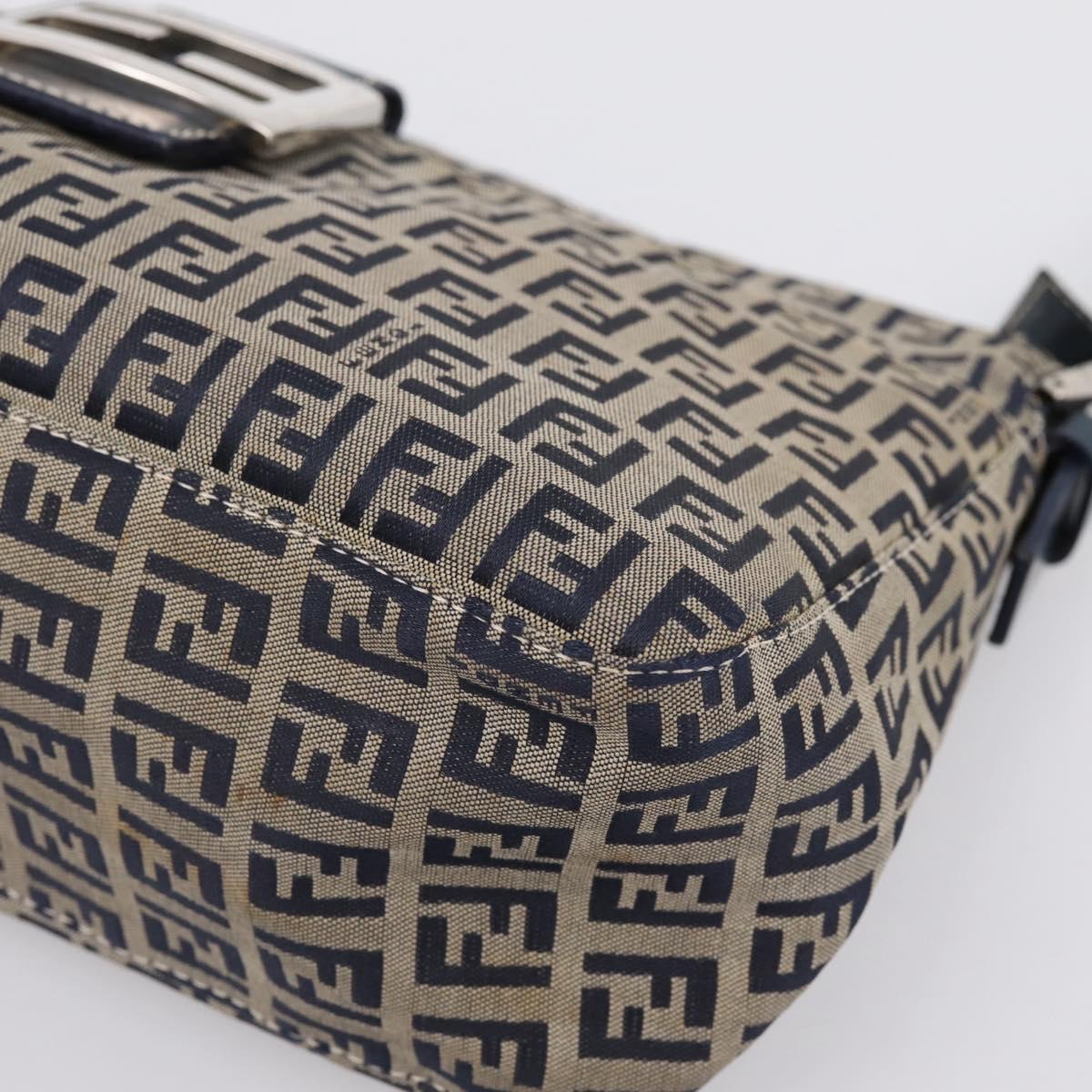 FENDI Zucchino Canvas Mamma Baguette Shoulder Bag Navy Silver Auth 197199A