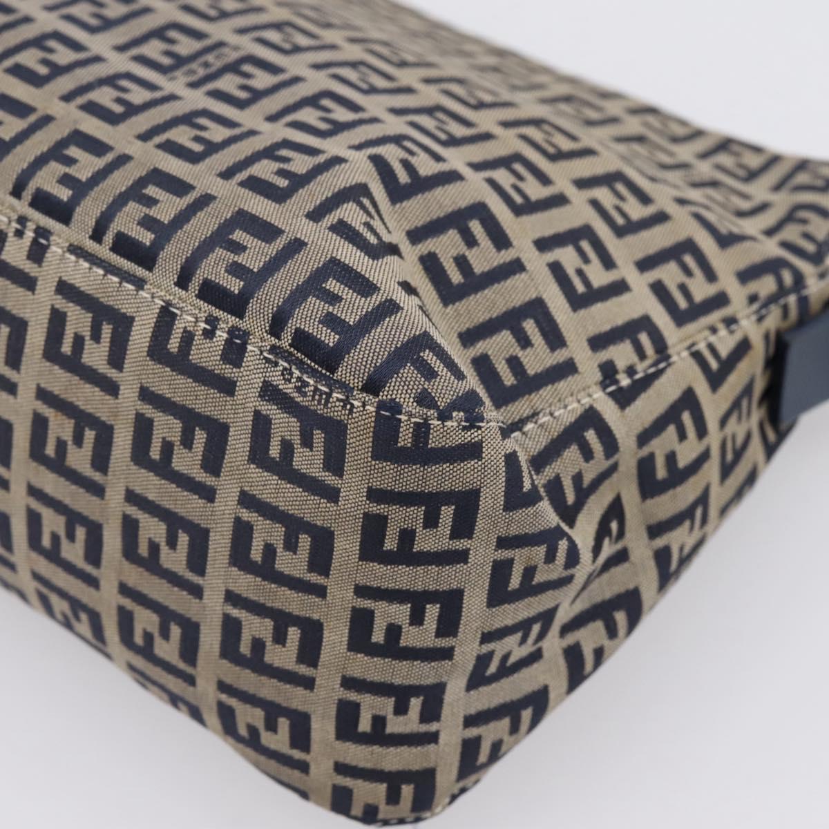 FENDI Zucchino Canvas Mamma Baguette Shoulder Bag Navy Silver Auth 197199A