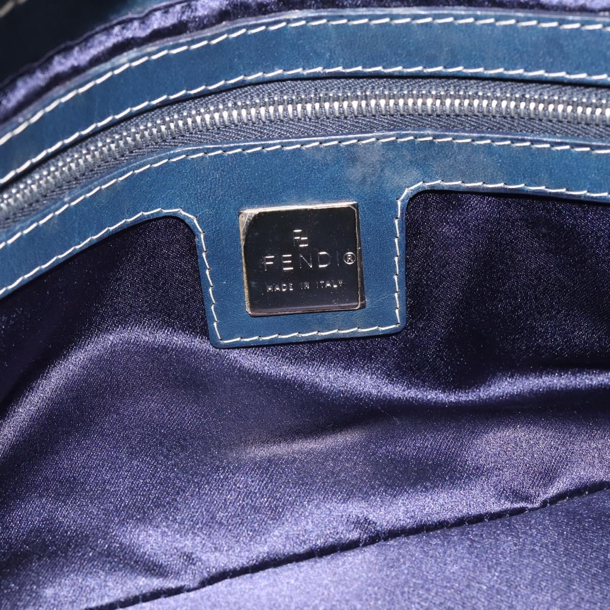 FENDI Zucchino Canvas Mamma Baguette Shoulder Bag Navy Silver Auth 197199A
