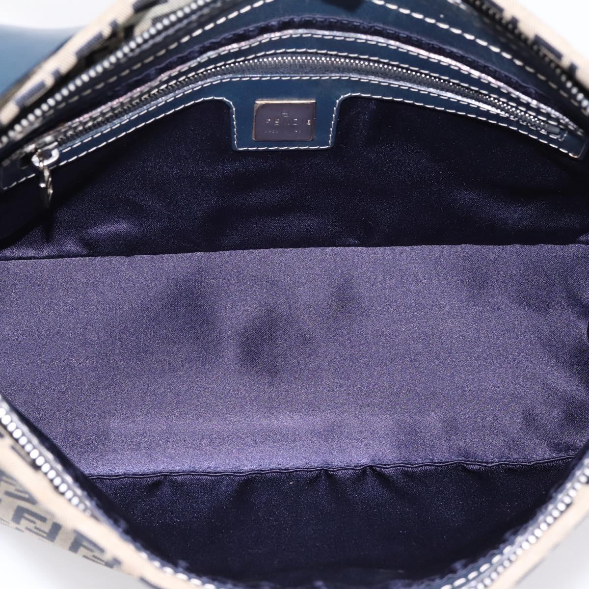 FENDI Zucchino Canvas Mamma Baguette Shoulder Bag Navy Silver Auth 197199A