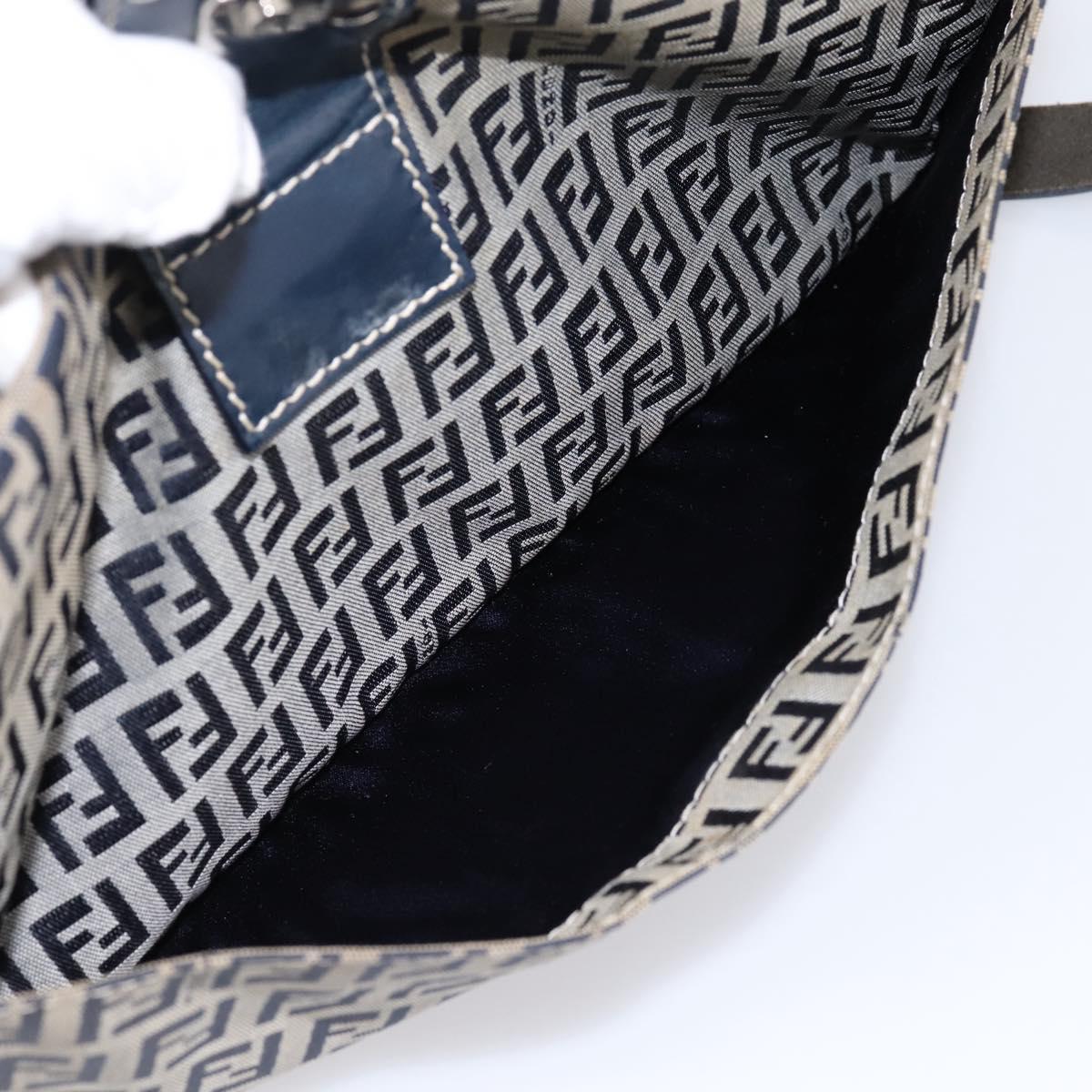 FENDI Zucchino Canvas Mamma Baguette Shoulder Bag Navy Silver Auth 197199A