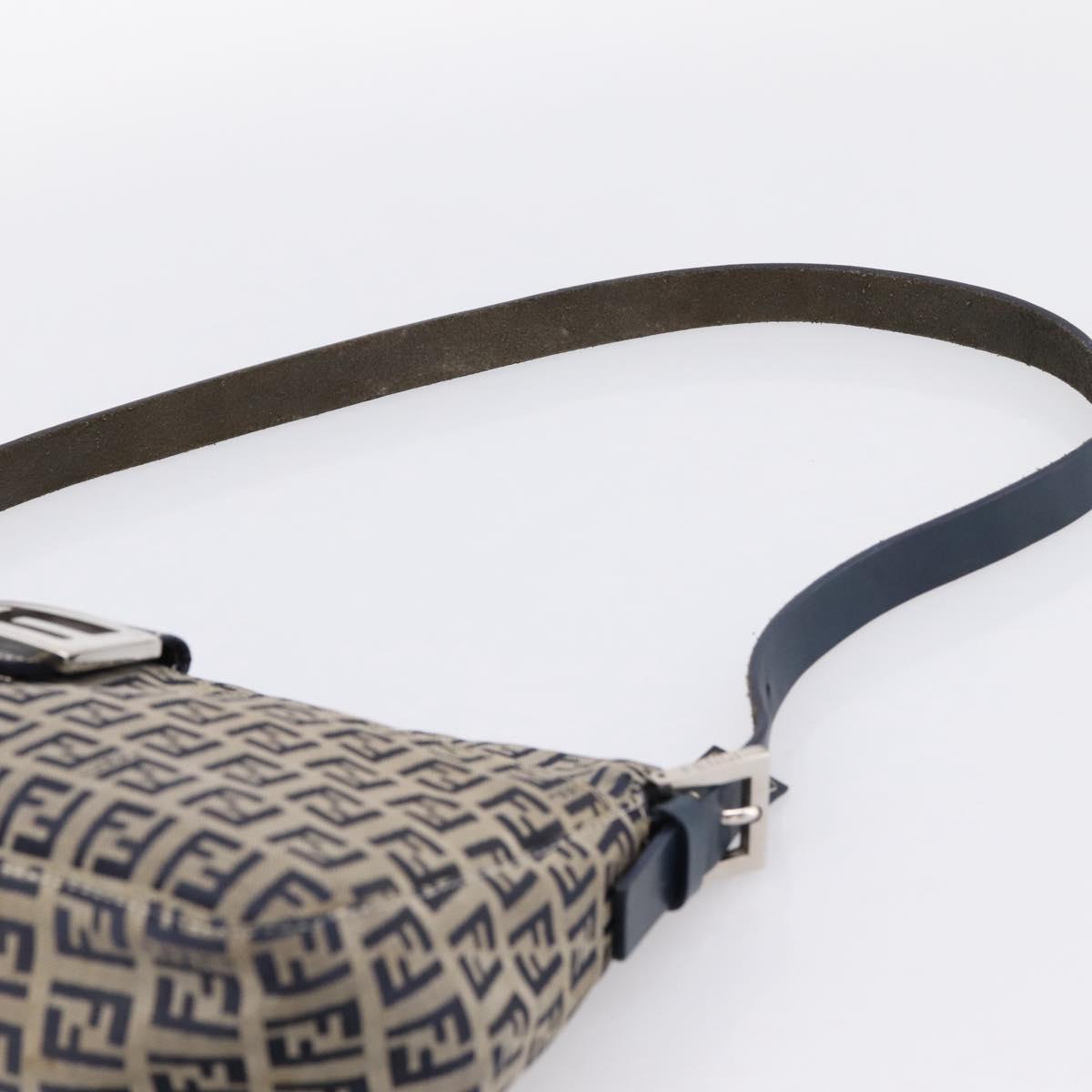 FENDI Zucchino Canvas Mamma Baguette Shoulder Bag Navy Silver Auth 197199A