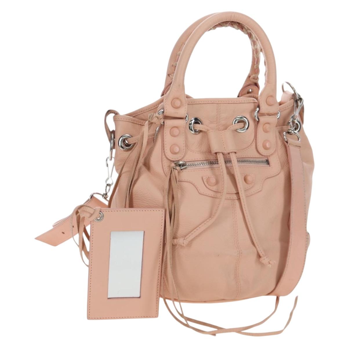 BALENCIAGA Classic Mini Pompon Hand Bag Leather 2way Pink 246438 Auth 197200V