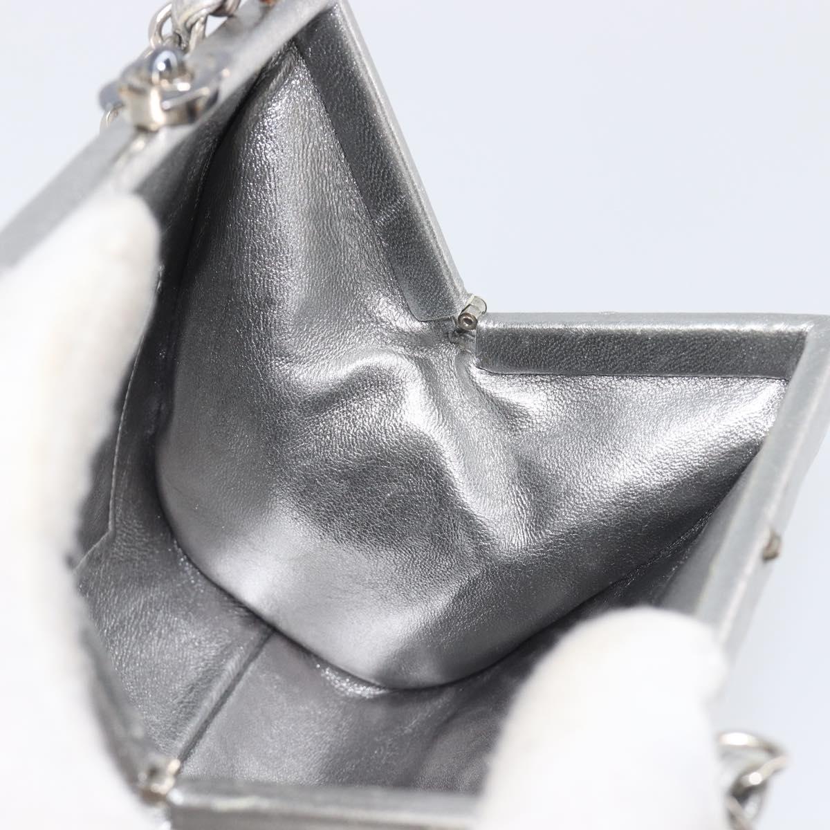 CHANEL Chain Shoulder Pouch Matelasse Leather Silver CC Auth 197202A
