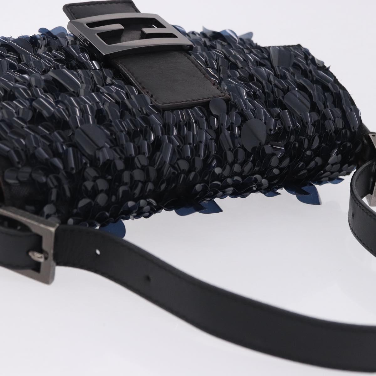FENDI Mamma Baguette Shoulder Bag Canvas Sequin Black Auth 197205SM