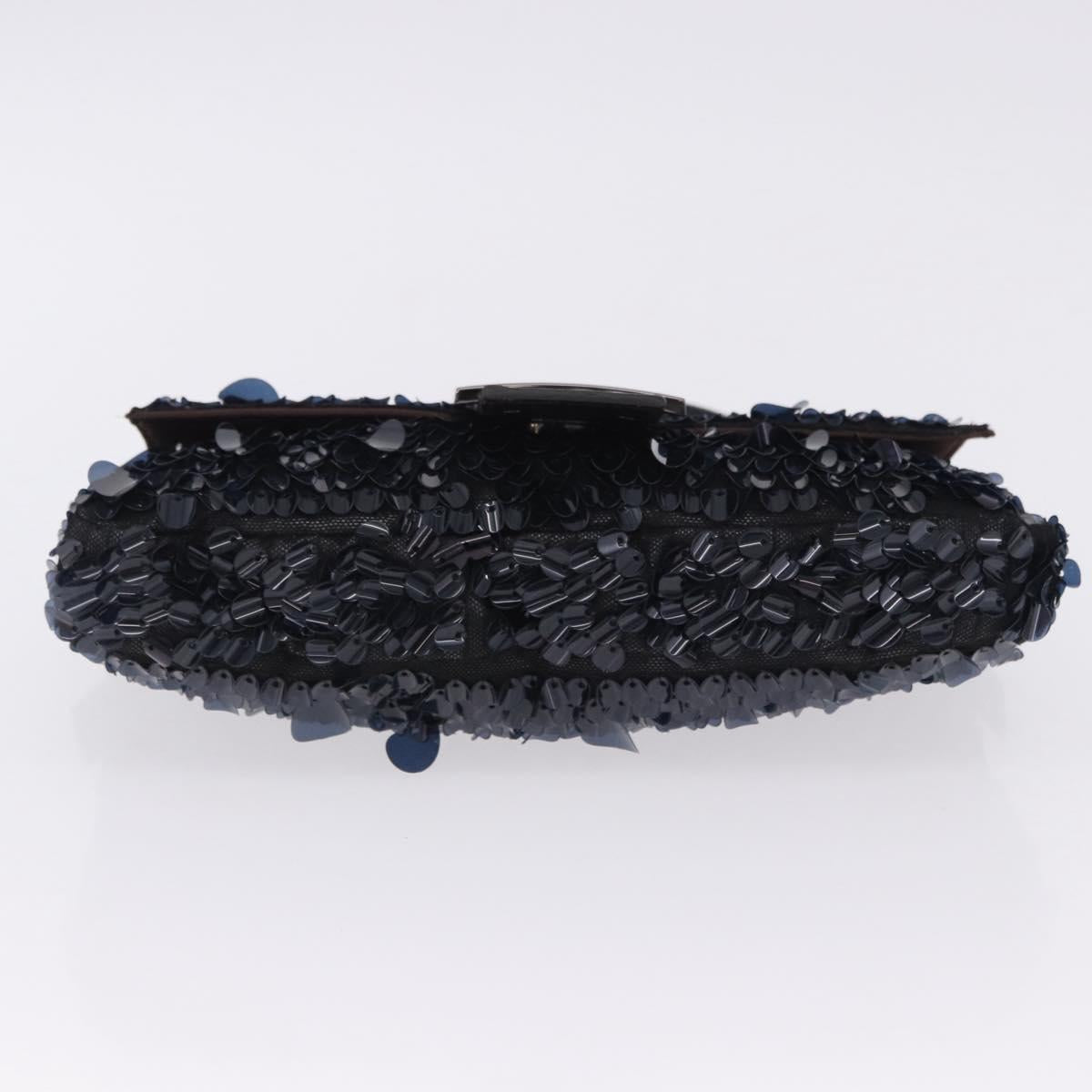 FENDI Mamma Baguette Shoulder Bag Canvas Sequin Black Auth 197205SM