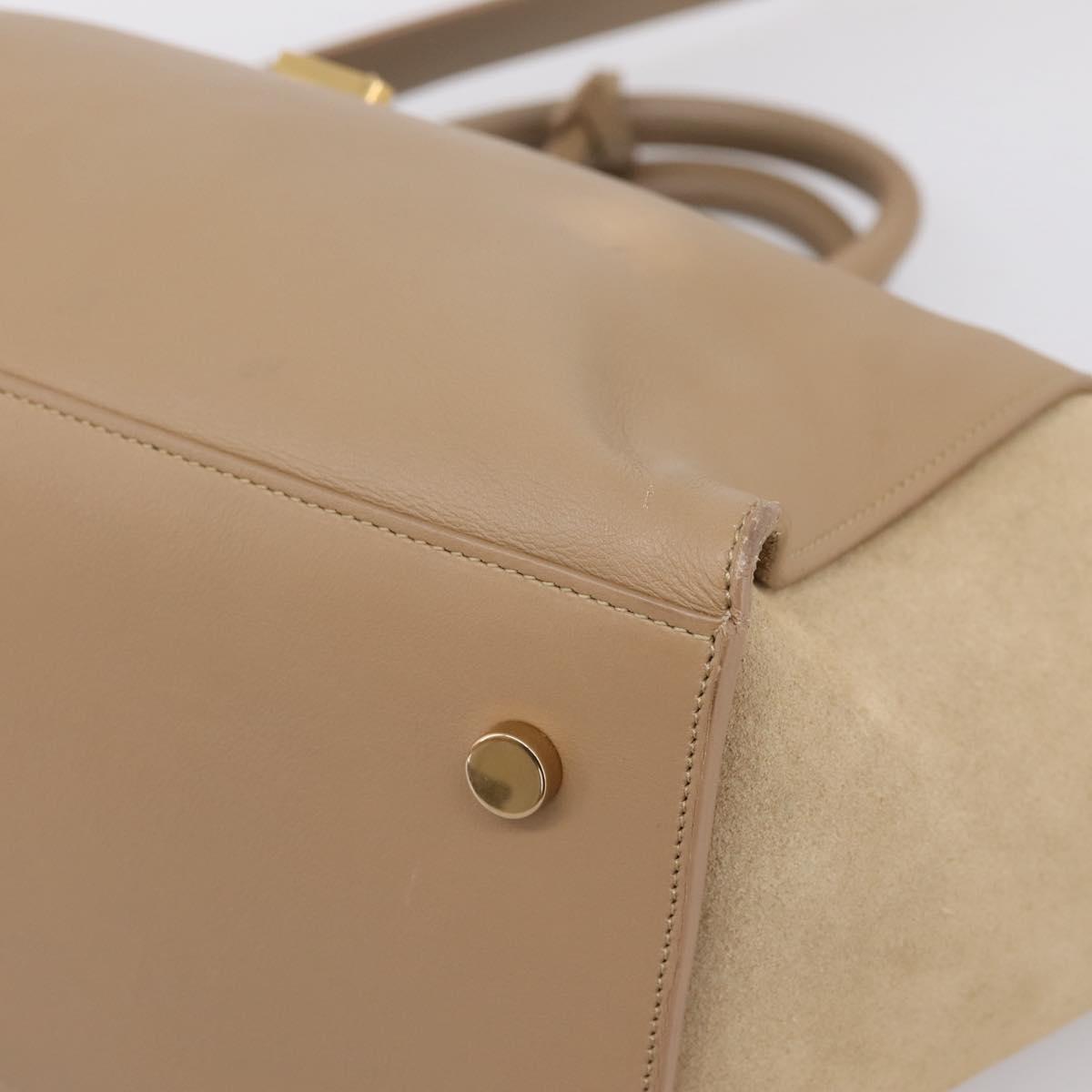 SAINT LAURENT Downtown Cabas Hand Bag Leather 2way Beige Gold Auth 197207V
