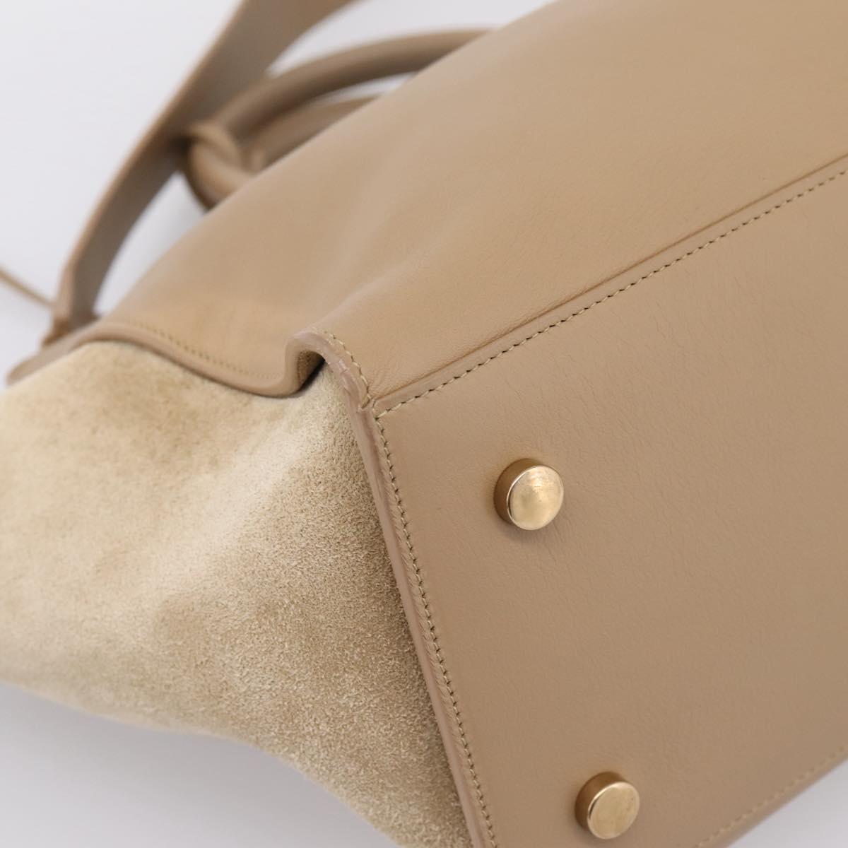 SAINT LAURENT Downtown Cabas Hand Bag Leather 2way Beige Gold Auth 197207V