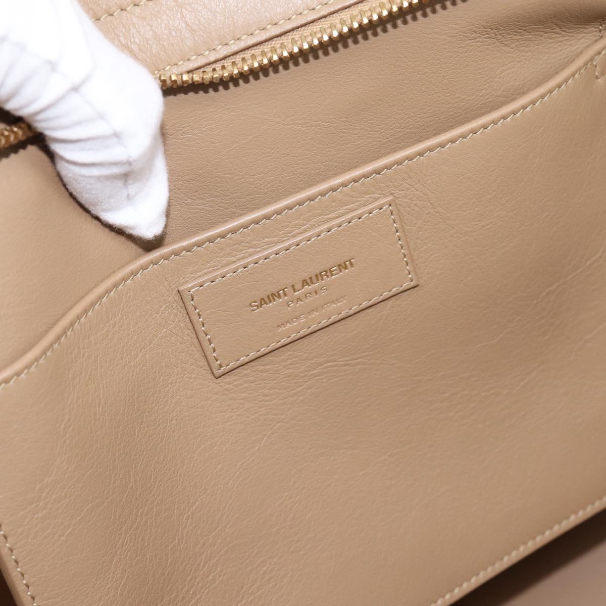 SAINT LAURENT Downtown Cabas Hand Bag Leather 2way Beige Gold Auth 197207V