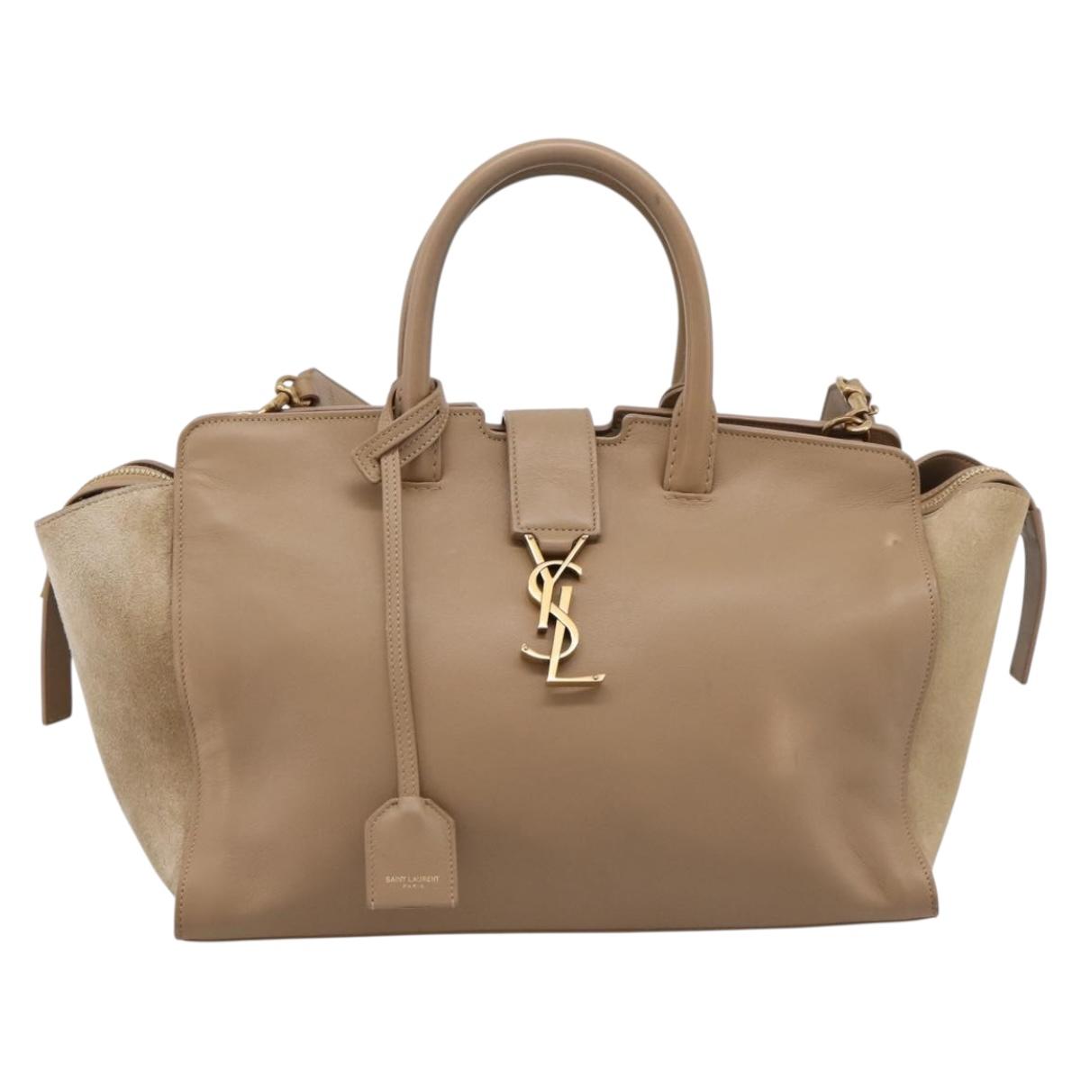 SAINT LAURENT Downtown Cabas Hand Bag Leather 2way Beige Gold Auth 197207V