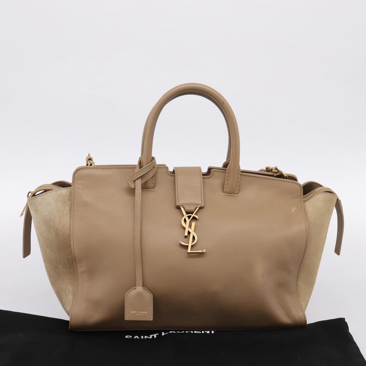 SAINT LAURENT Downtown Cabas Hand Bag Leather 2way Beige Gold Auth 197207V