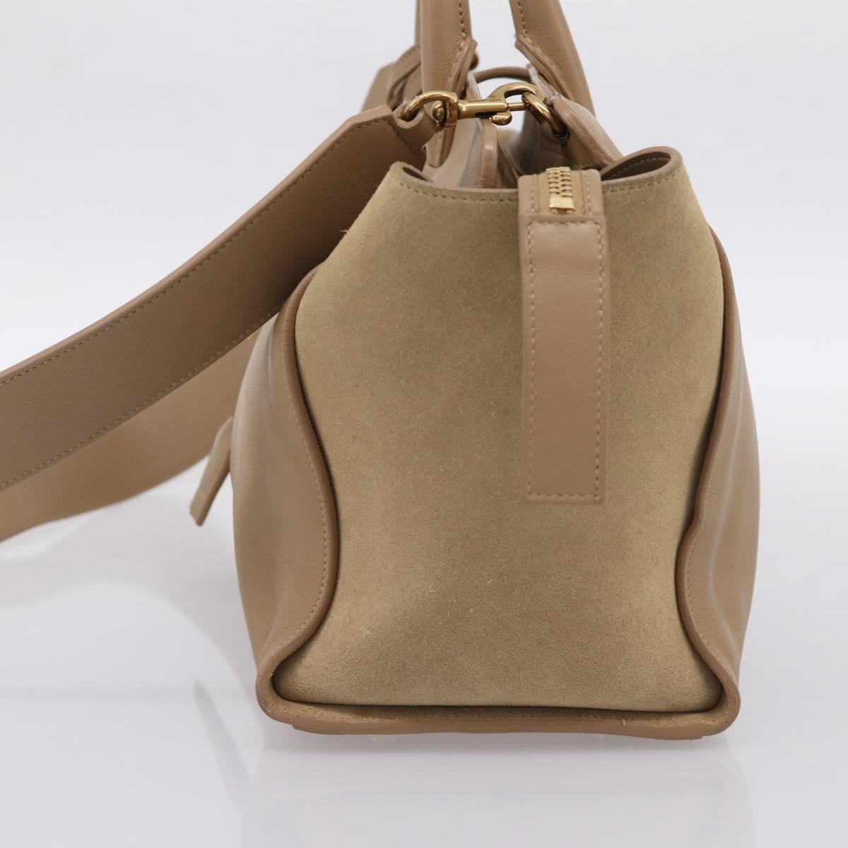 SAINT LAURENT Downtown Cabas Hand Bag Leather 2way Beige Gold Auth 197207V