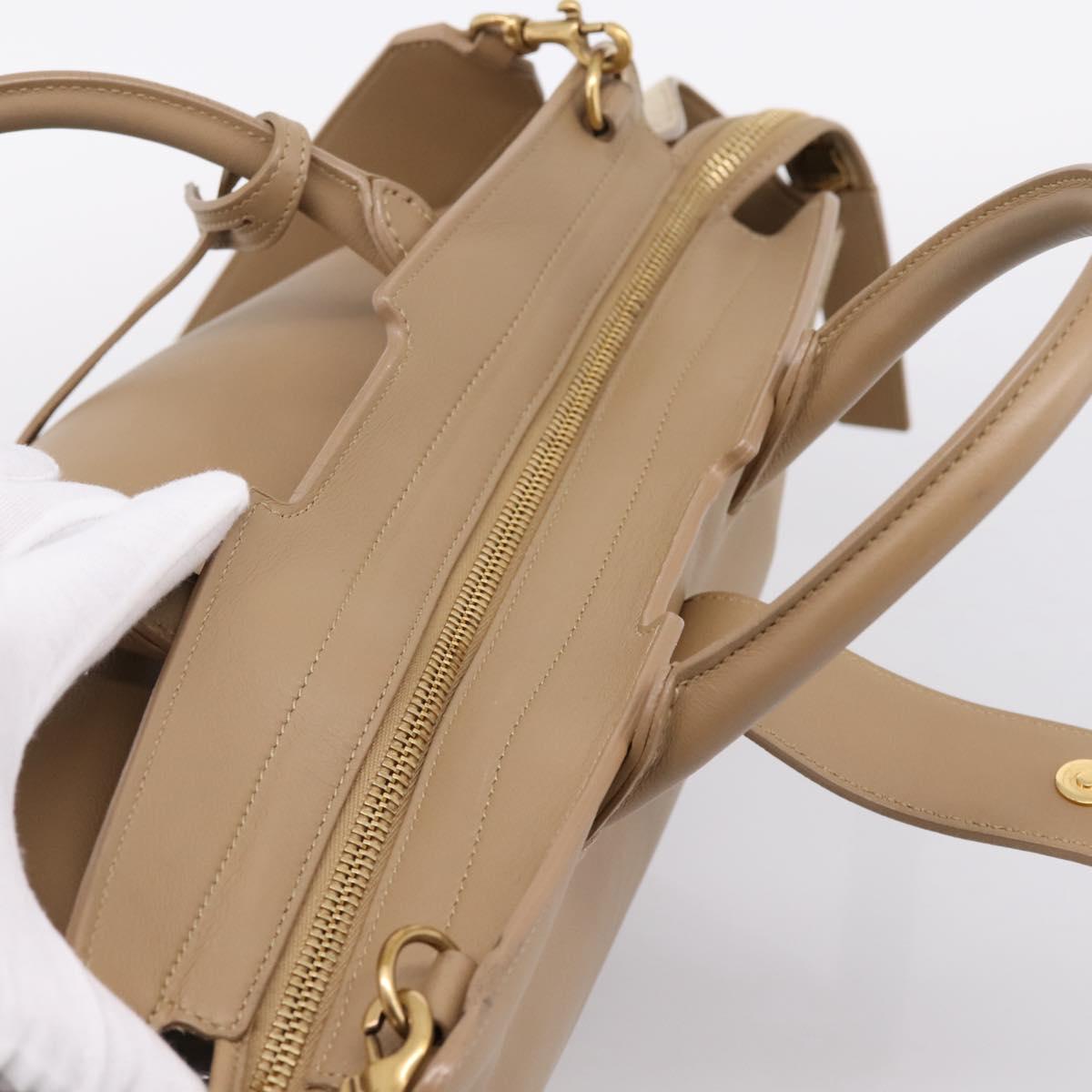 SAINT LAURENT Downtown Cabas Hand Bag Leather 2way Beige Gold Auth 197207V