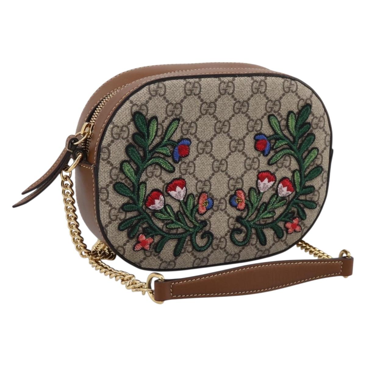 GUCCI GG Supreme Chain Shoulder Bag PVC Beige Gold 409535 Auth 197208V
