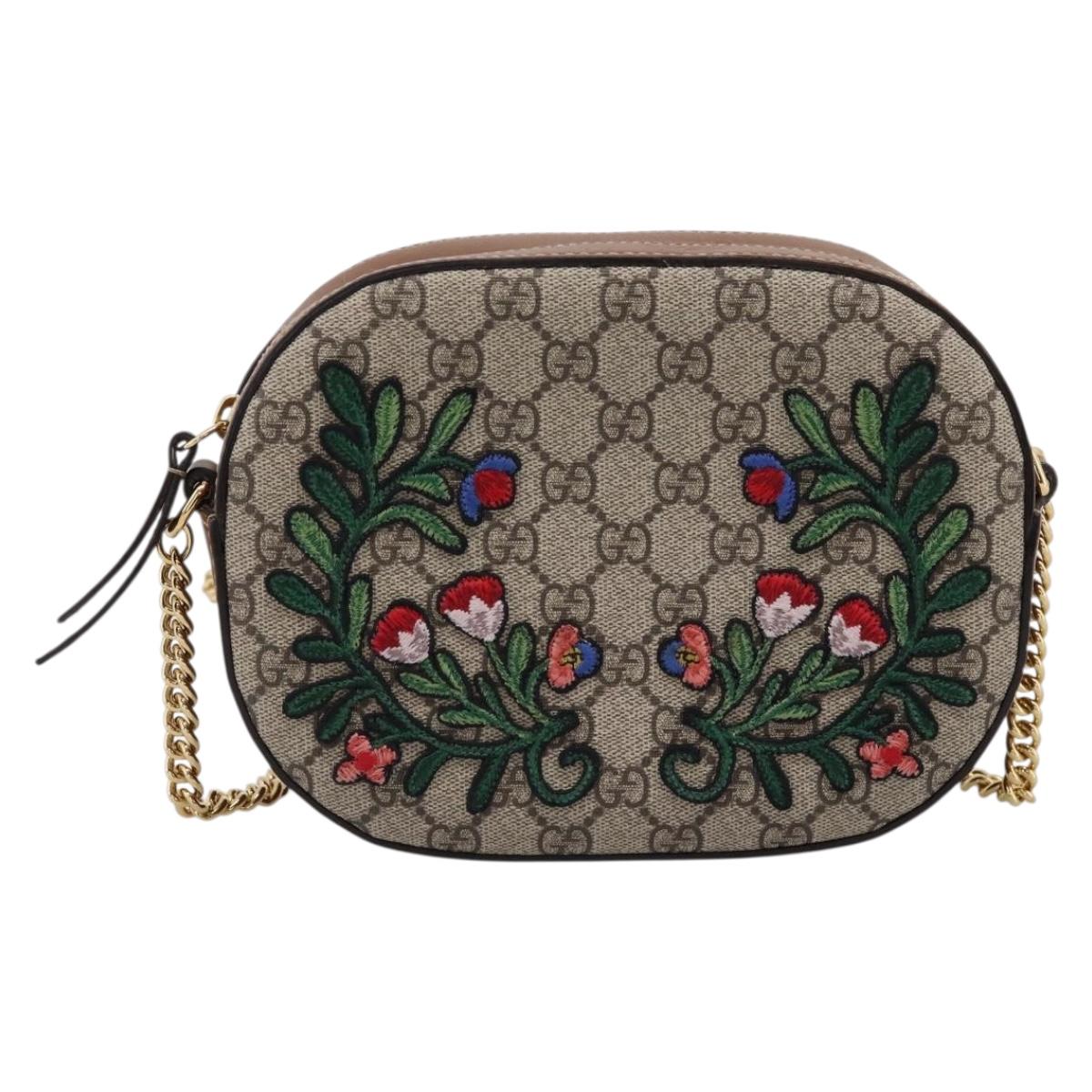 GUCCI GG Supreme Chain Shoulder Bag PVC Beige Gold 409535 Auth 197208V