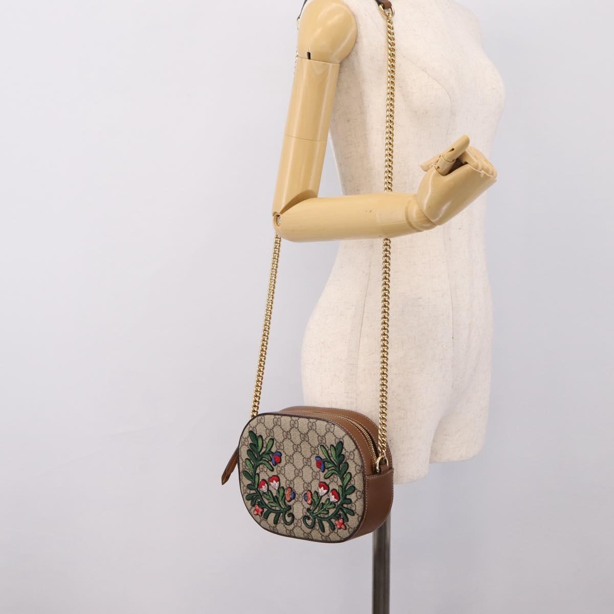 GUCCI GG Supreme Chain Shoulder Bag PVC Beige Gold 409535 Auth 197208V