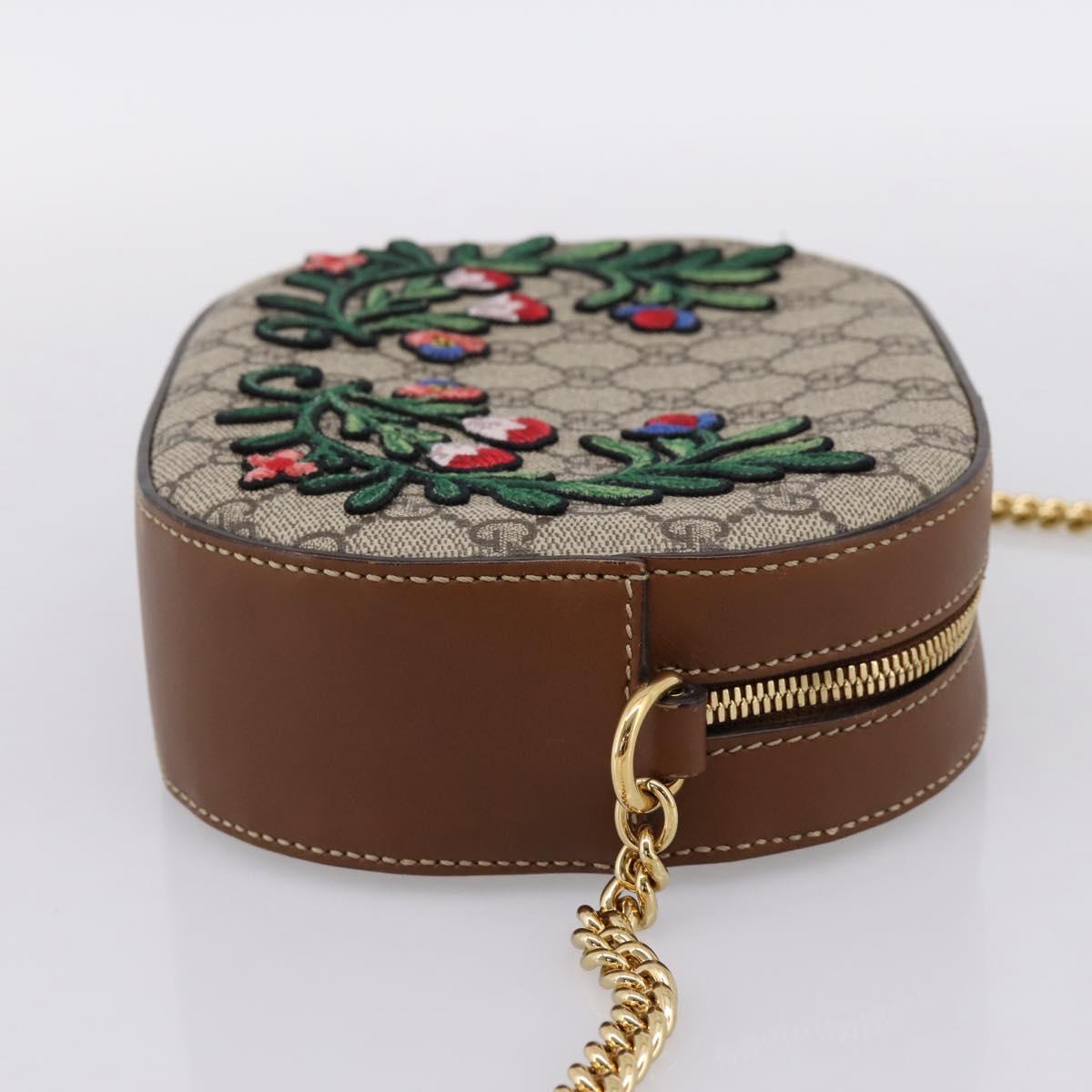 GUCCI GG Supreme Chain Shoulder Bag PVC Beige Gold 409535 Auth 197208V