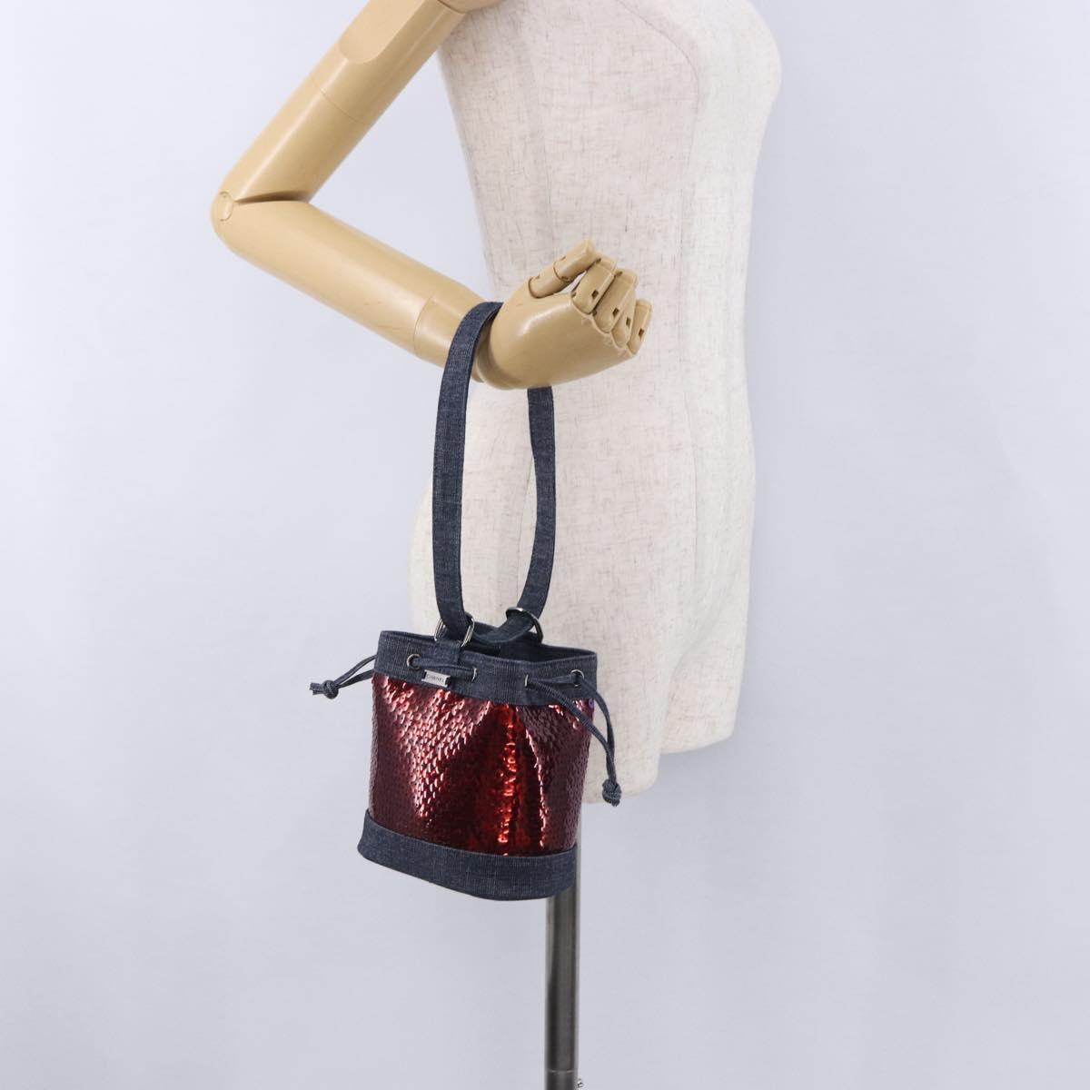CHANEL Hand Bag Canvas Sequins Red CC Auth 197209SAV