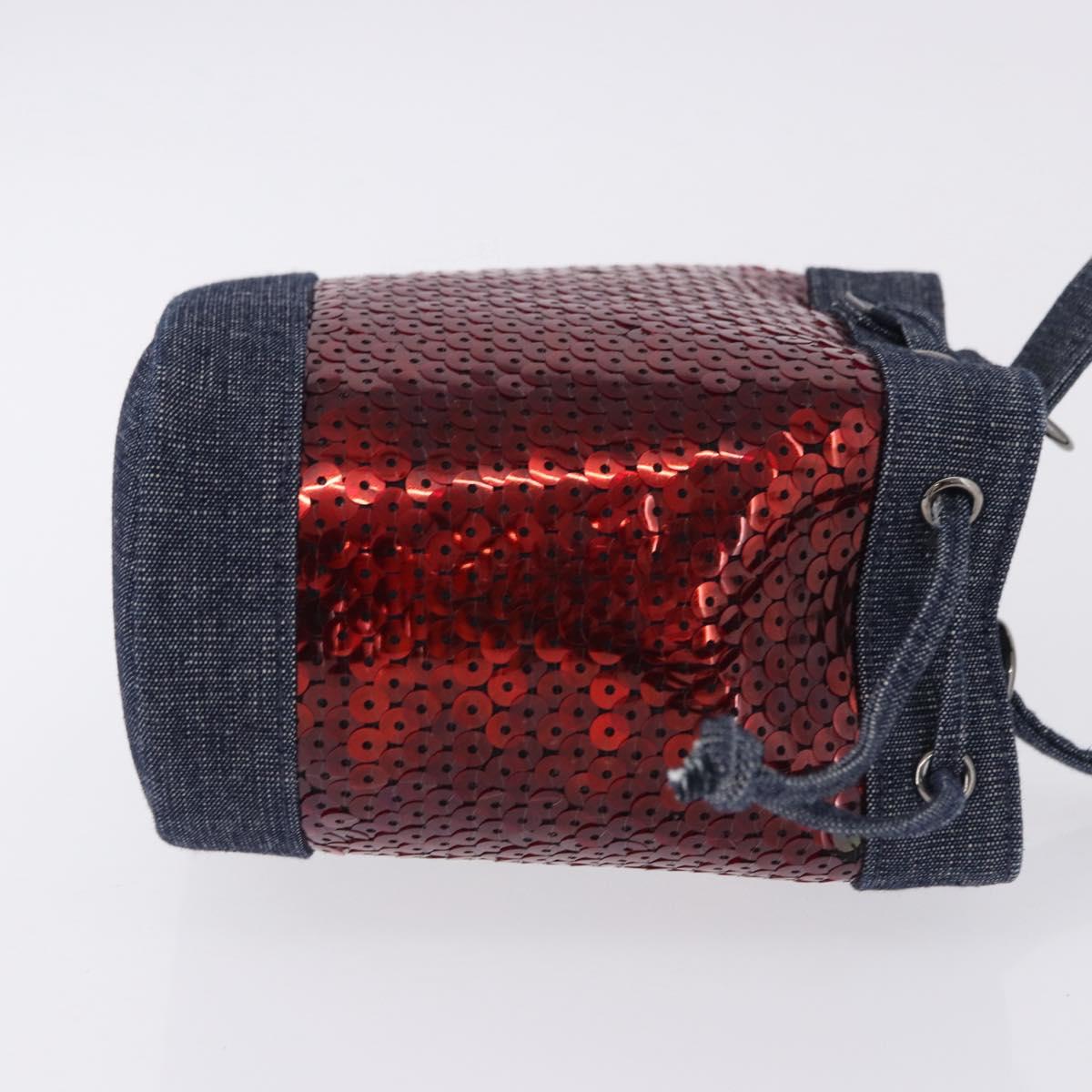 CHANEL Hand Bag Canvas Sequins Red CC Auth 197209SAV
