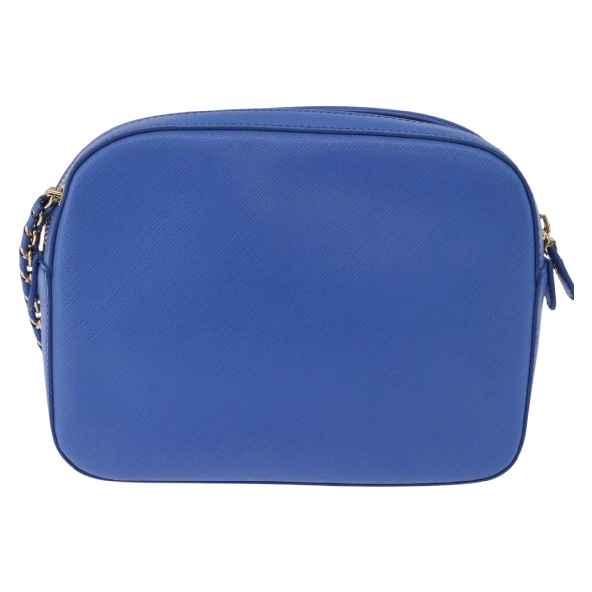 Salvatore Ferragamo Vala Chain Shoulder Bag Leather Blue Gold Auth 197212V