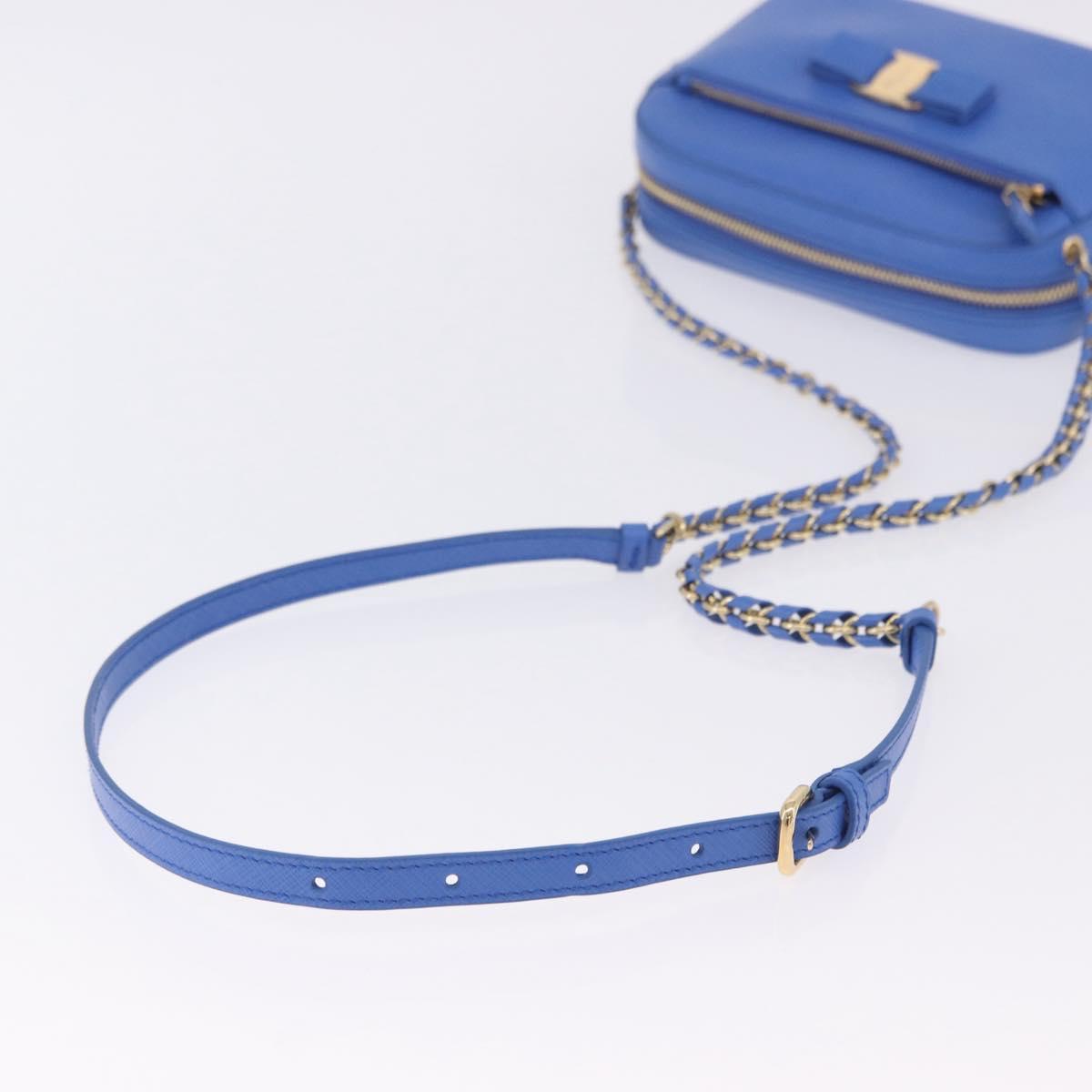 Salvatore Ferragamo Vala Chain Shoulder Bag Leather Blue Gold Auth 197212V