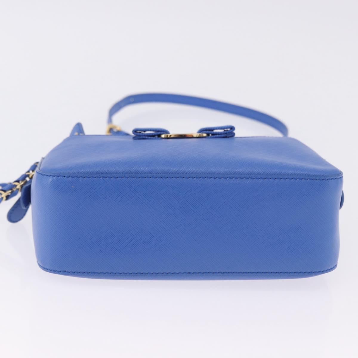Salvatore Ferragamo Vala Chain Shoulder Bag Leather Blue Gold Auth 197212V