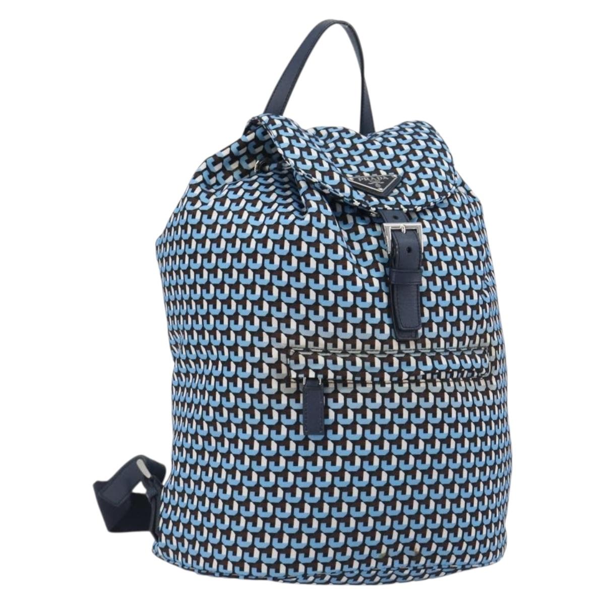 PRADA Backpack Nylon Blue Silver Auth 197214A