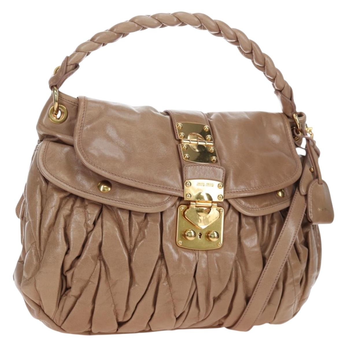 Miu Miu Matelasse Shoulder Bag Vitellolux 2way Beige Gold Auth 197216V
