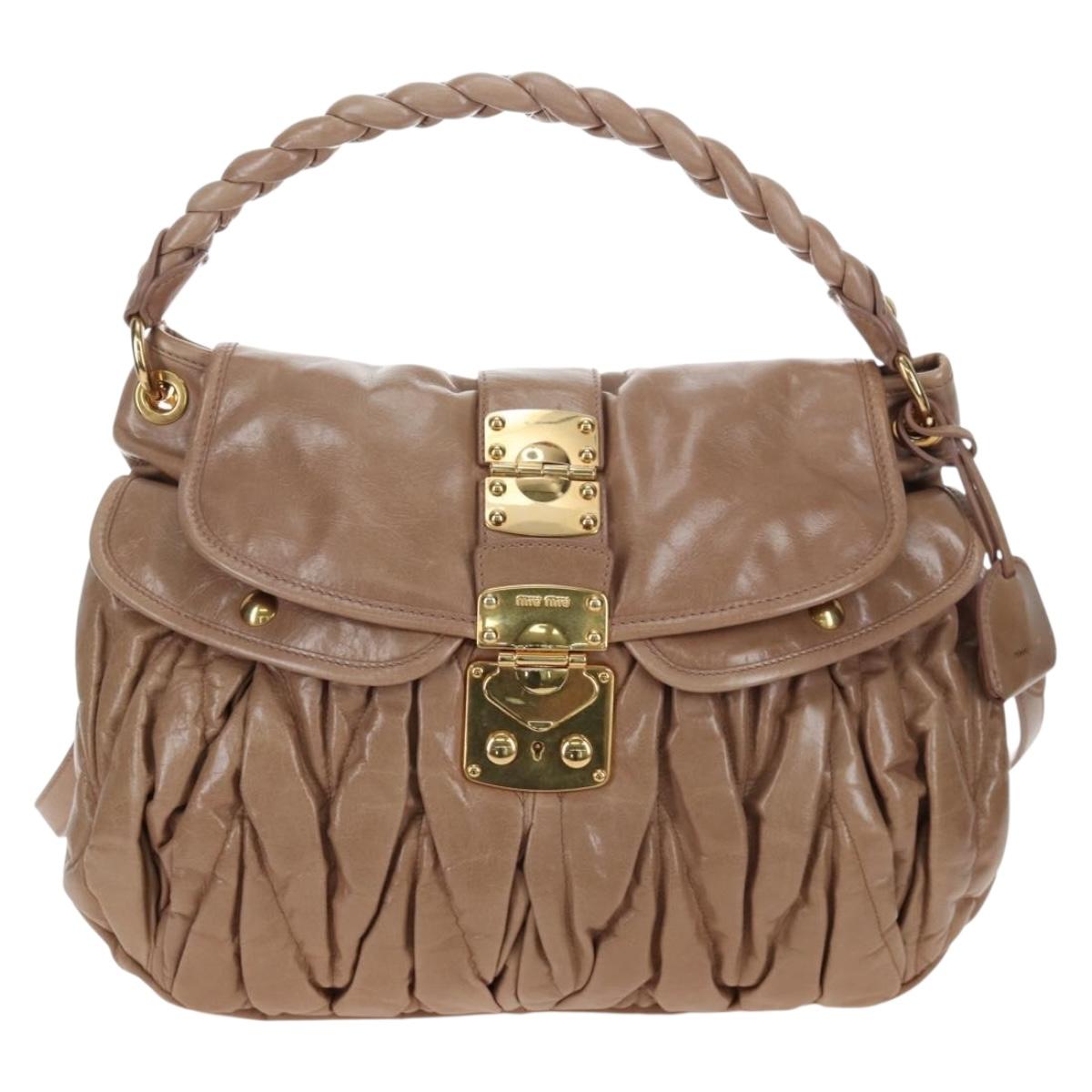 Miu Miu Matelasse Shoulder Bag Vitellolux 2way Beige Gold Auth 197216V