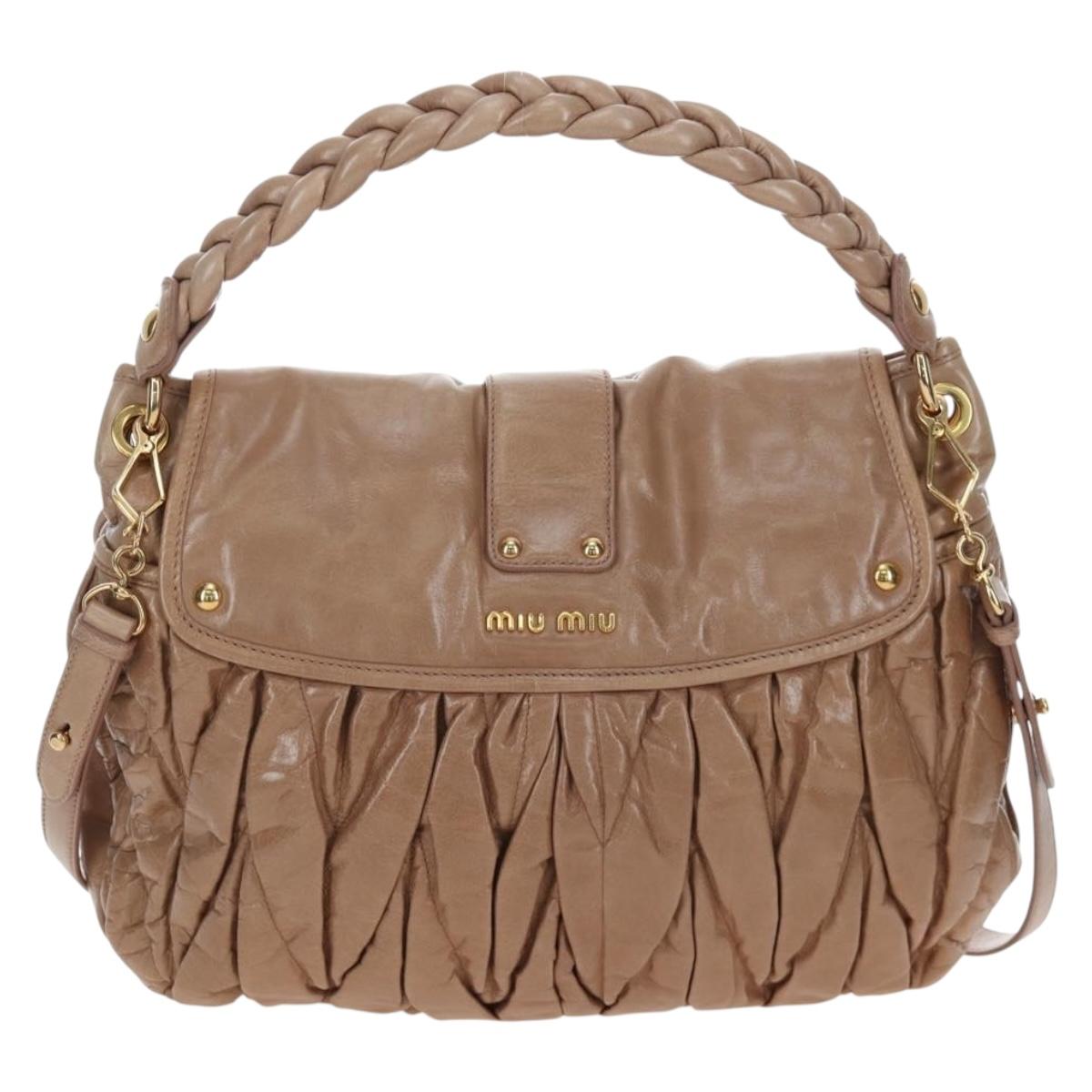 Miu Miu Matelasse Shoulder Bag Vitellolux 2way Beige Gold Auth 197216V