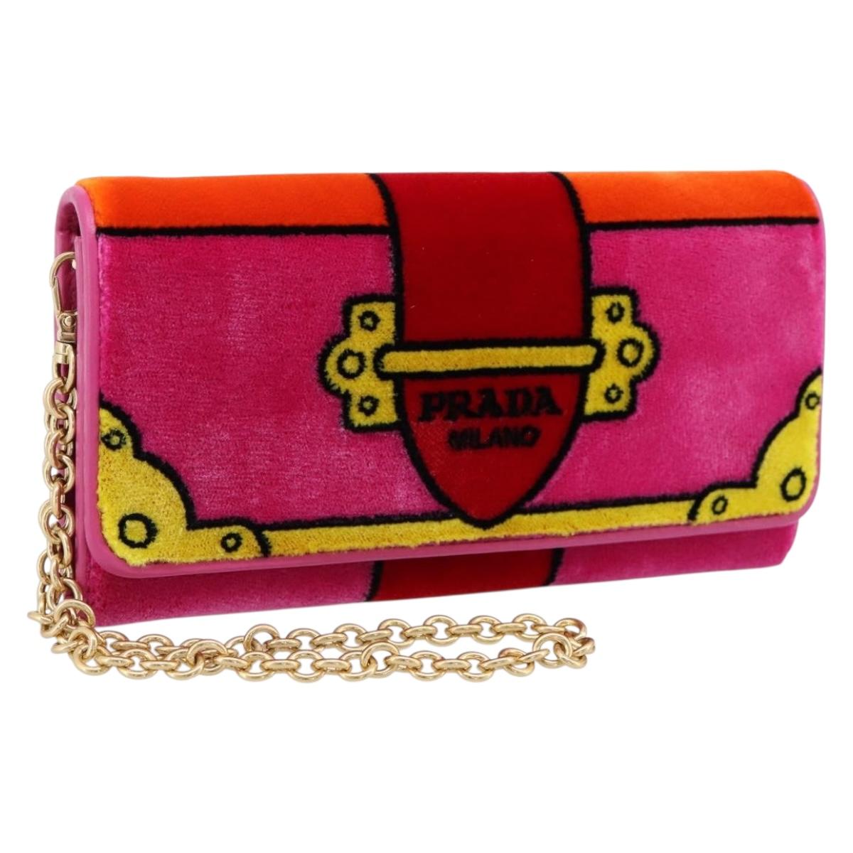 PRADA Long Wallet Velor Red Gold Auth 197223M