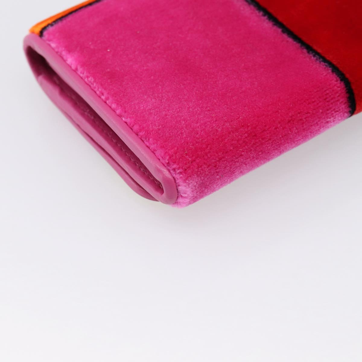 PRADA Long Wallet Velor Red Gold Auth 197223M