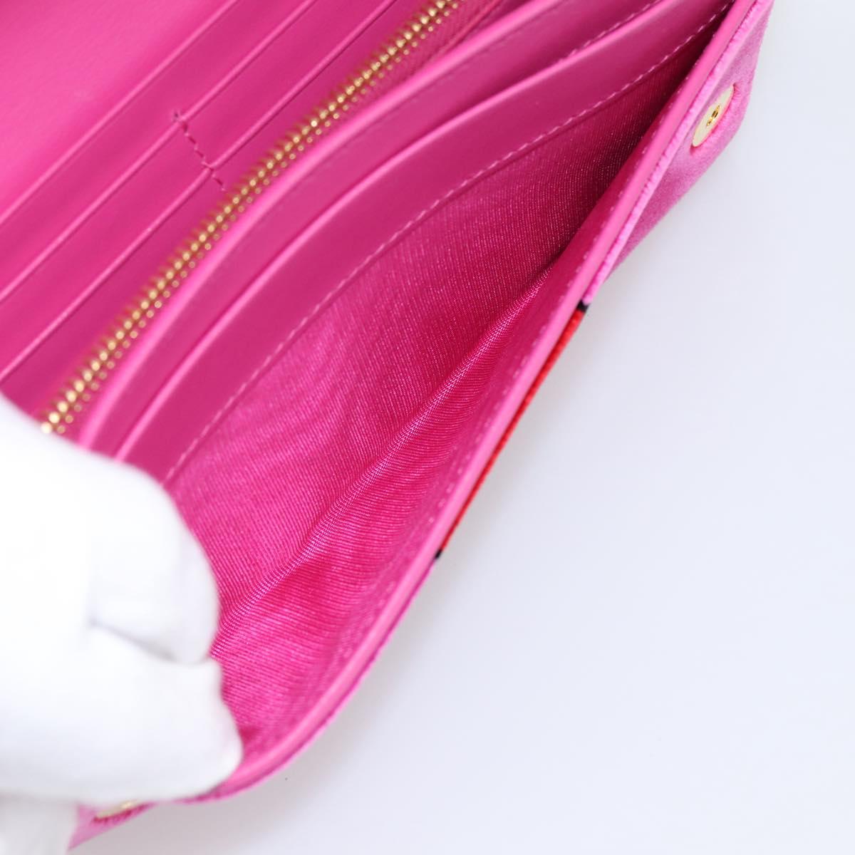 PRADA Long Wallet Velor Red Gold Auth 197223M