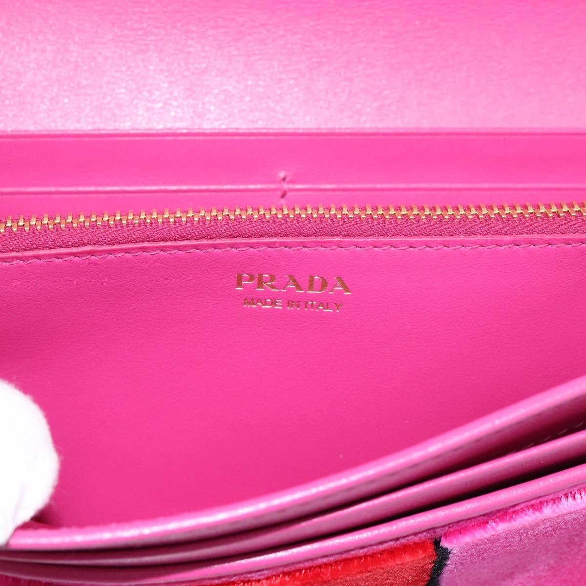PRADA Long Wallet Velor Red Gold Auth 197223M