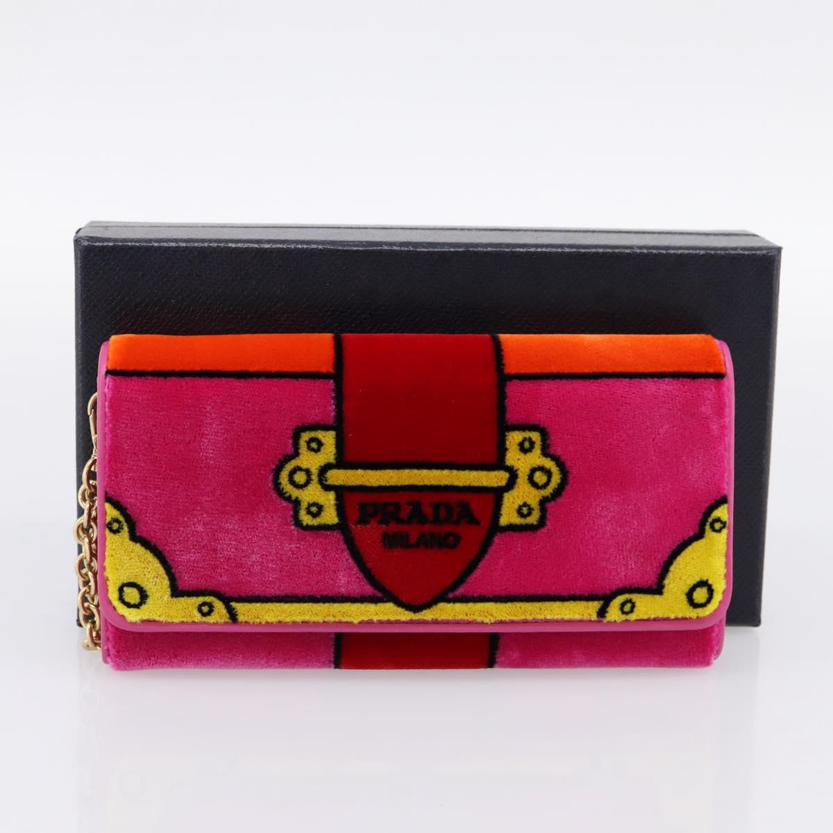 PRADA Long Wallet Velor Red Gold Auth 197223M