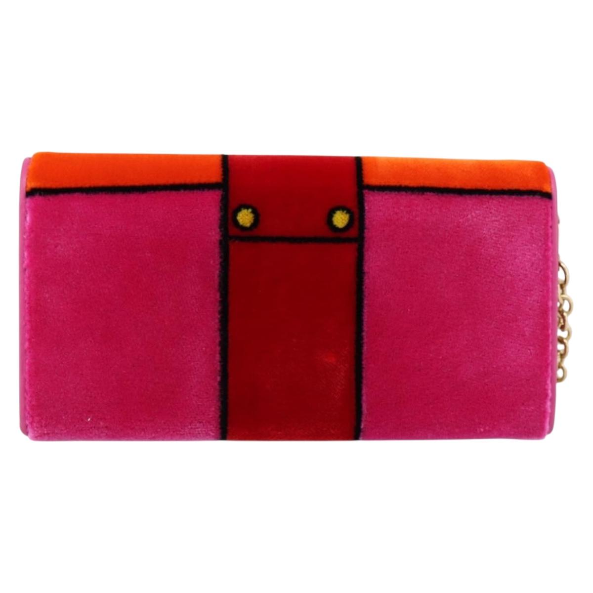 PRADA Long Wallet Velor Red Gold Auth 197223M