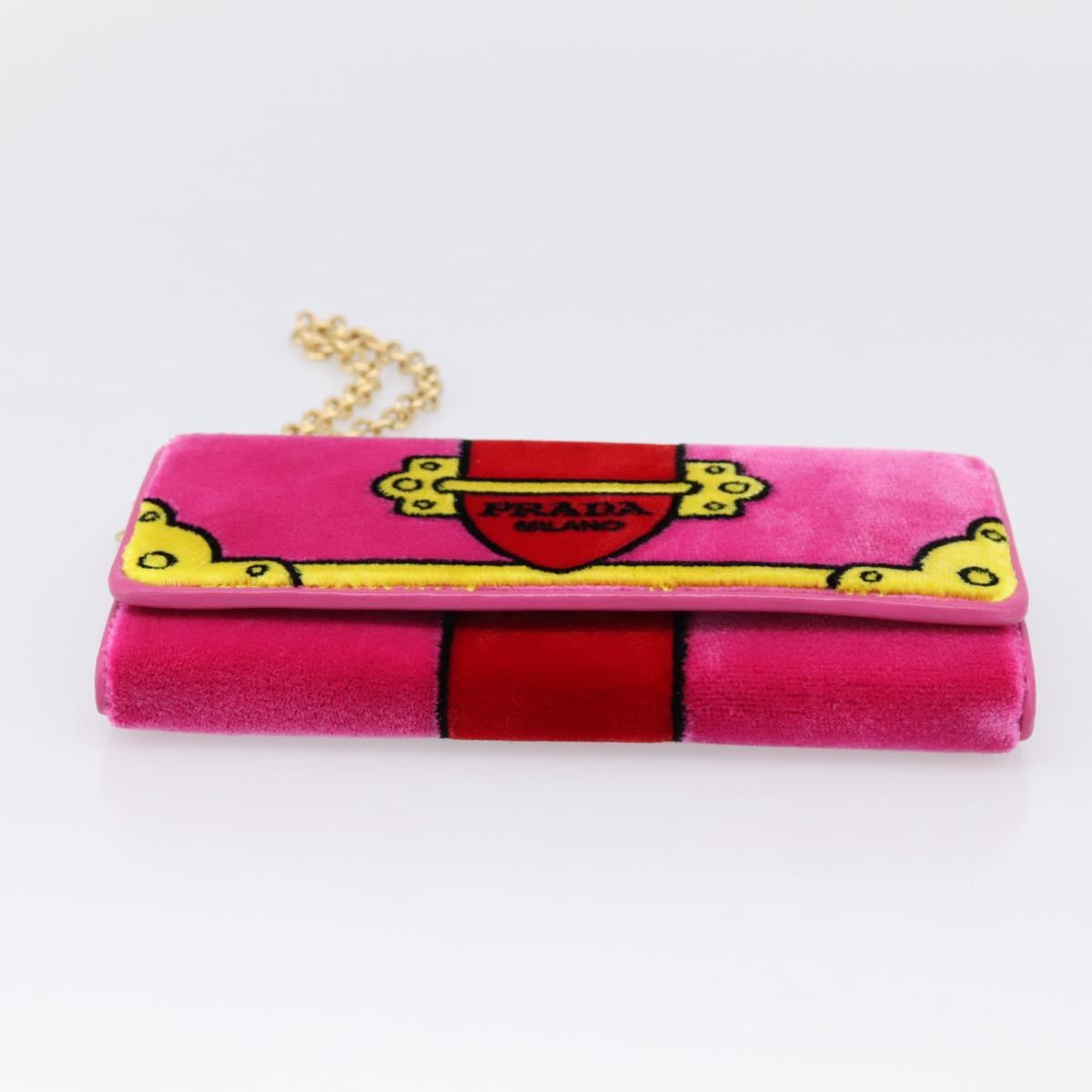PRADA Long Wallet Velor Red Gold Auth 197223M