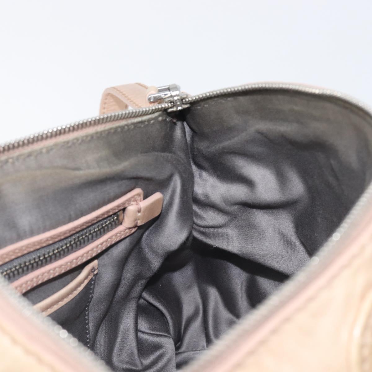 Miu Miu Vitellolux Hand Bag Leather 2way Beige Silver Auth 197230V