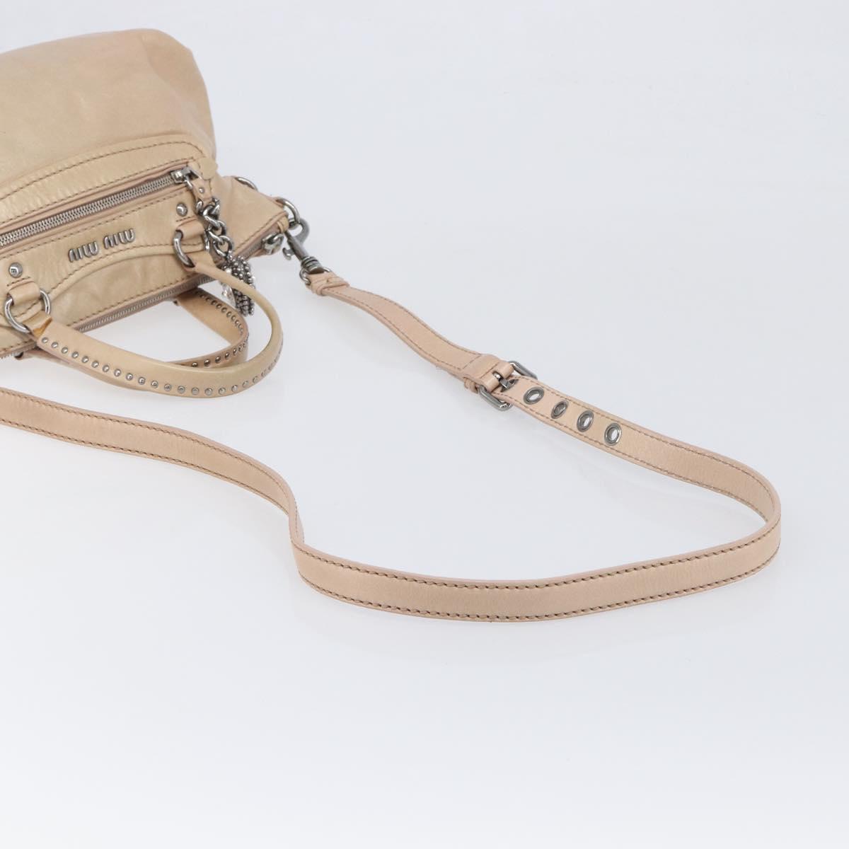 Miu Miu Vitellolux Hand Bag Leather 2way Beige Silver Auth 197230V