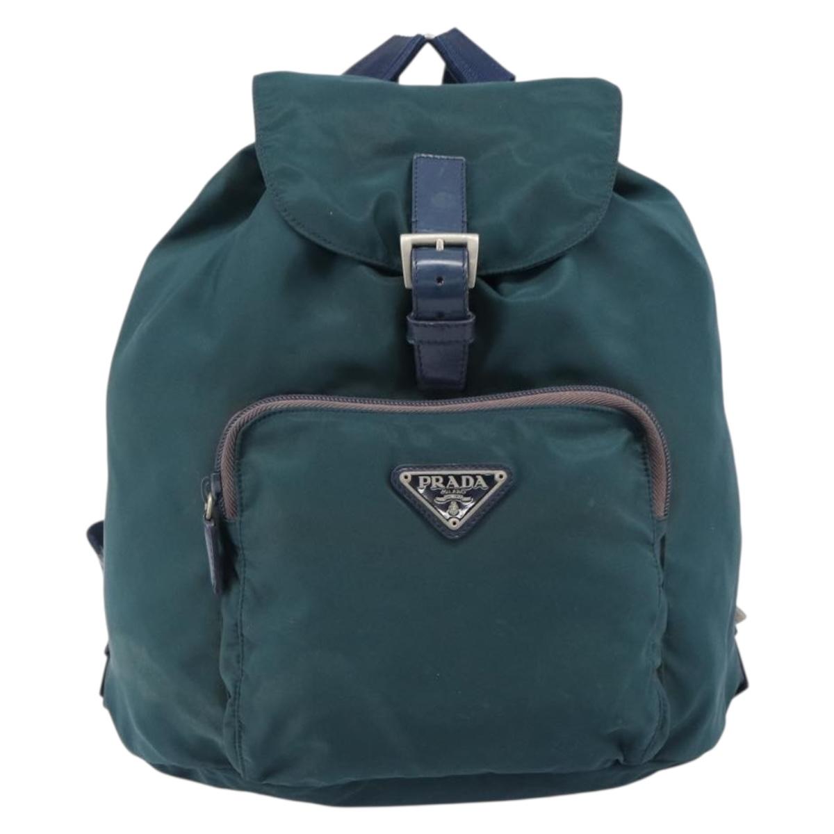 PRADA Backpack Nylon Green Silver Auth 197232