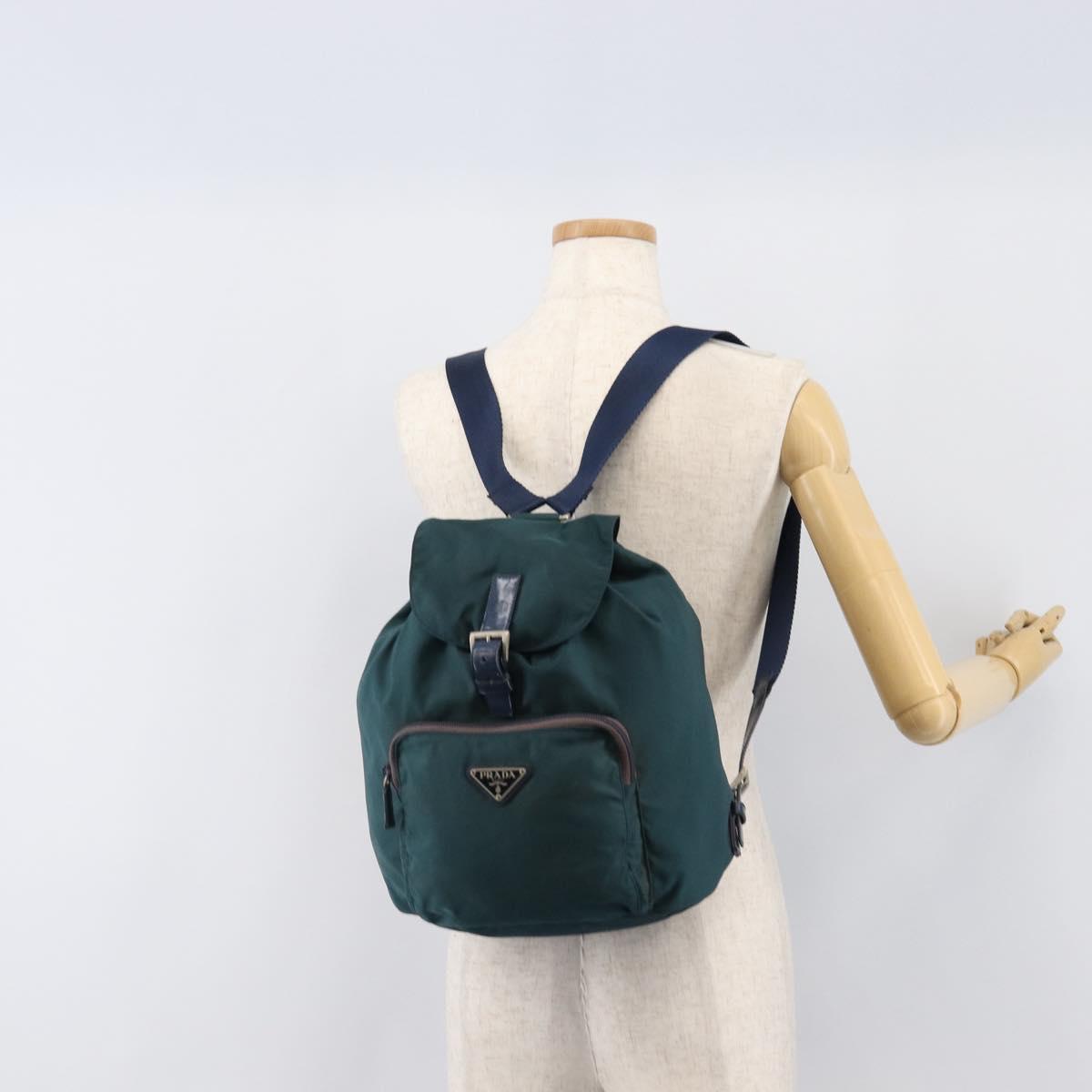 PRADA Backpack Nylon Green Silver Auth 197232