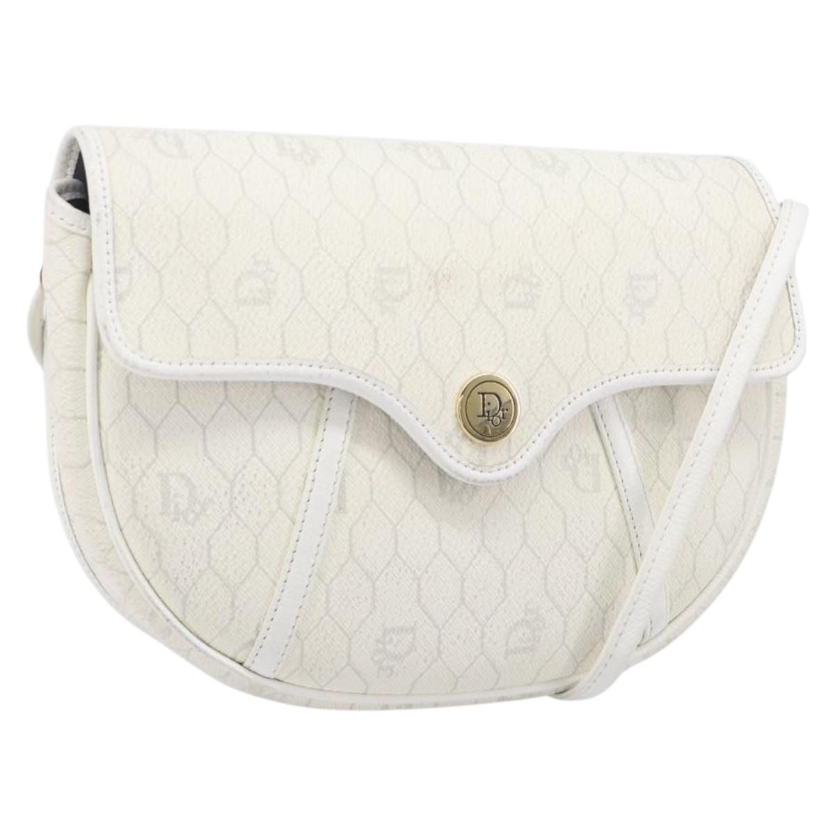 Christian Dior Honeycomb Canvas Shoulder Bag PVC White Gold Auth 197242A