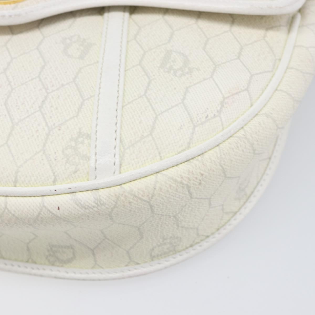 Christian Dior Honeycomb Canvas Shoulder Bag PVC White Gold Auth 197242A