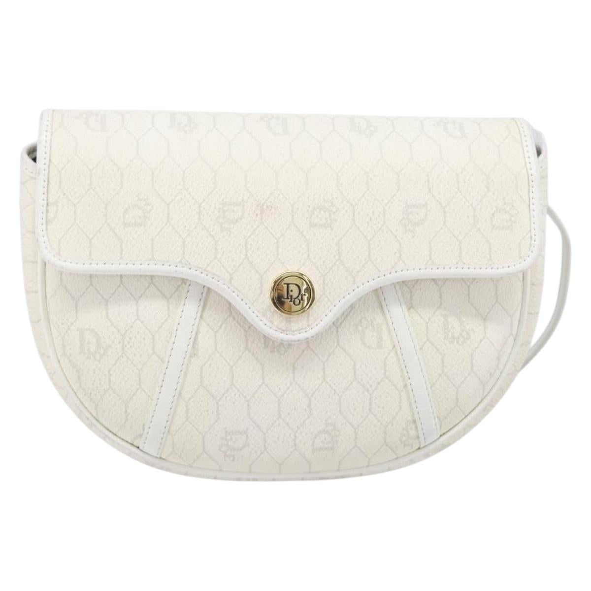 Christian Dior Honeycomb Canvas Shoulder Bag PVC White Gold Auth 197242A