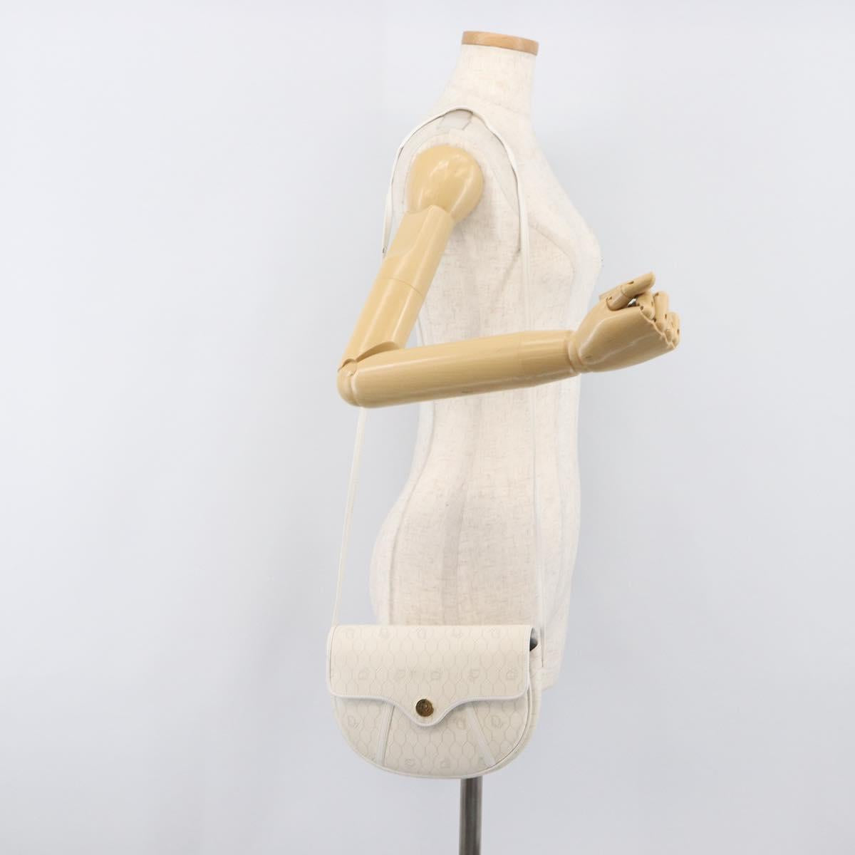 Christian Dior Honeycomb Canvas Shoulder Bag PVC White Gold Auth 197242A