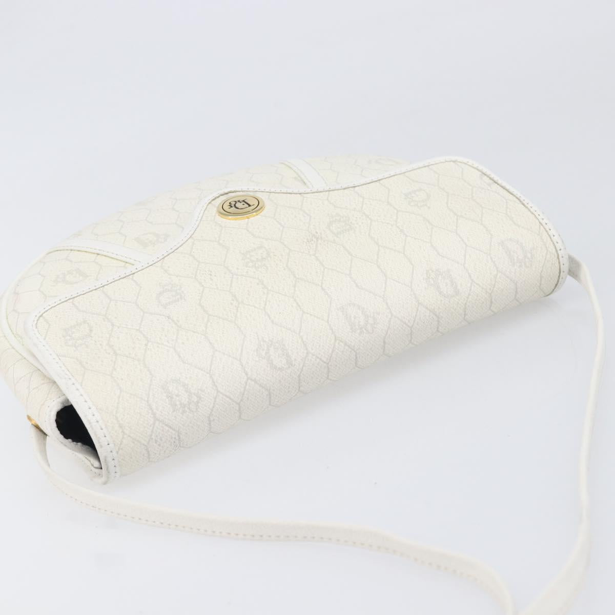 Christian Dior Honeycomb Canvas Shoulder Bag PVC White Gold Auth 197242A